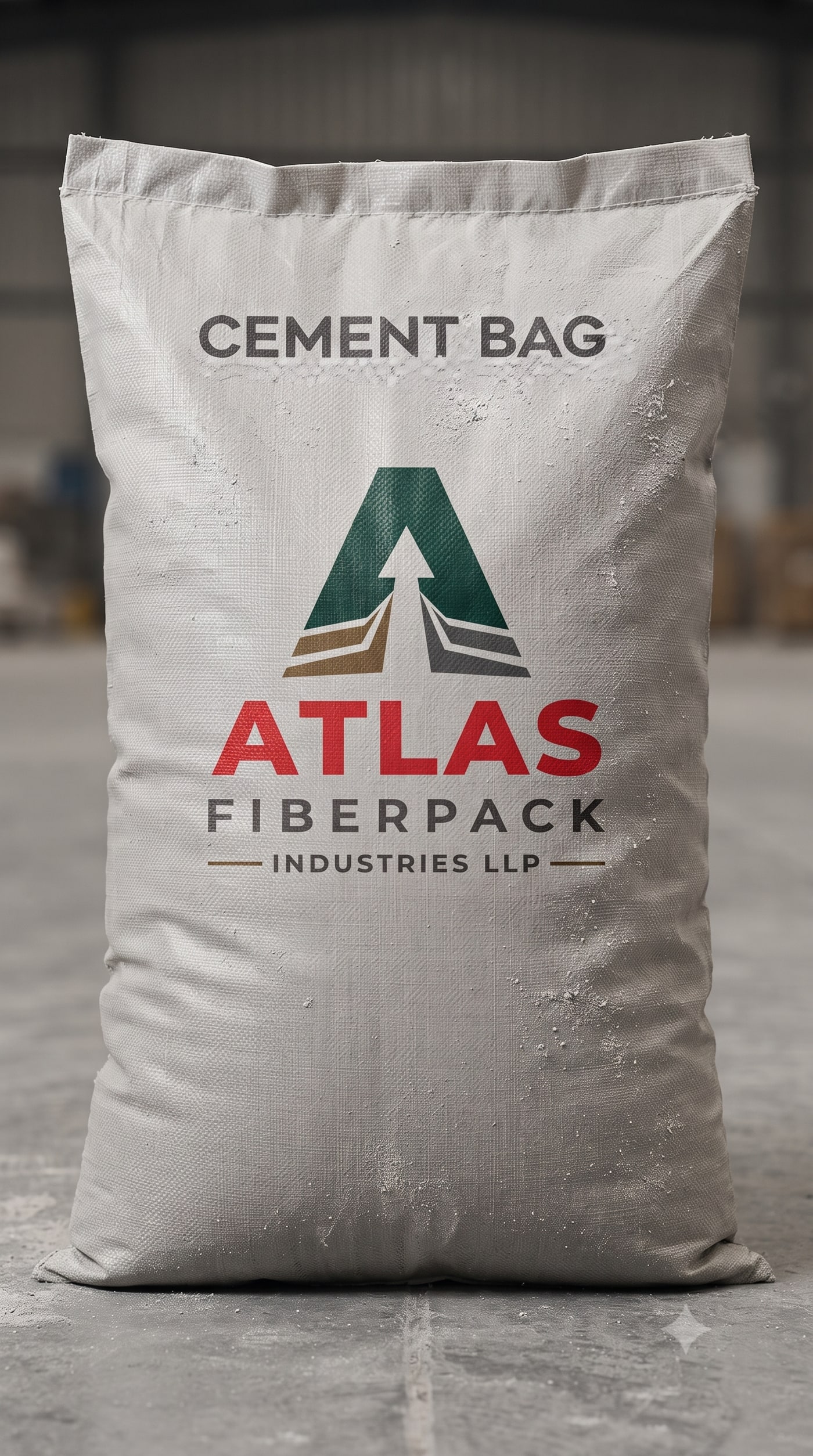 Printed woven cement sack on a warehouse floor